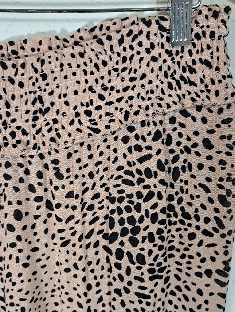 89th & Madison Pants Peachy Beige Black Leopard Print Smock Waist Wide Leg Large - Picture 3 of 11